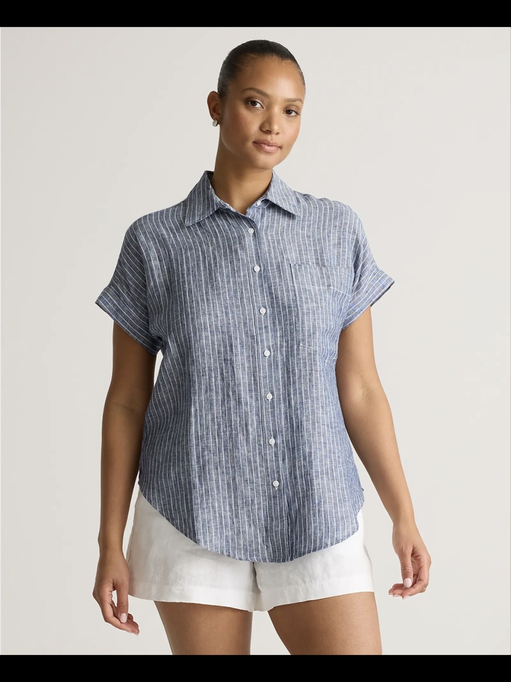 Quince European Linen Camp Shirt Chambray Stripe